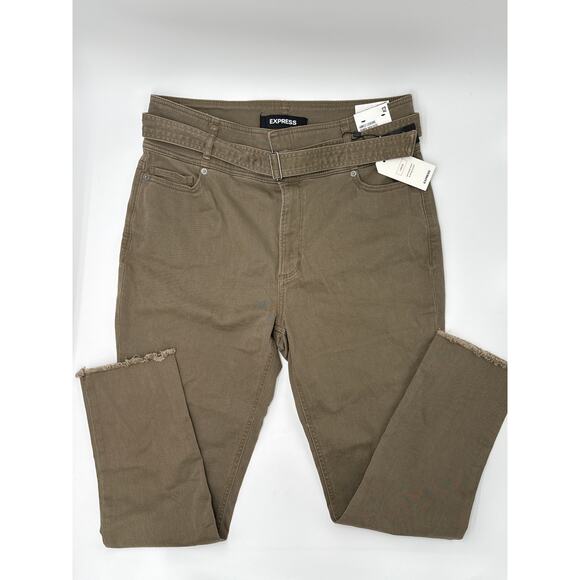 Express | Skinny Ankle Jeans | Women’s 12 | Green | Stretch Belted NWT - Picture 4 of 7